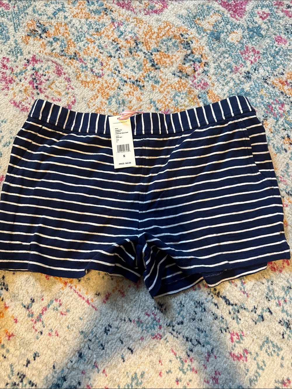 Vineyard Vines Navy and White Striped Women's Sleep Shorts
